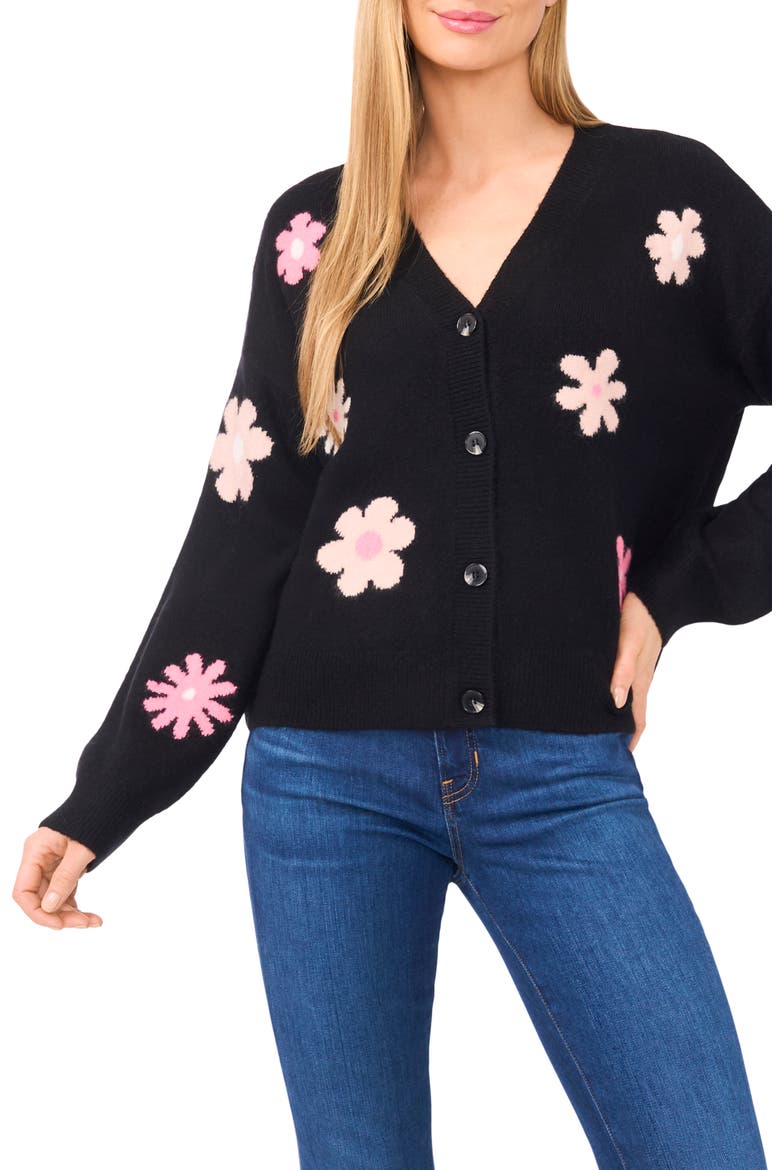 Groovy Flower Cardigan, Main, color, RICH BLACK