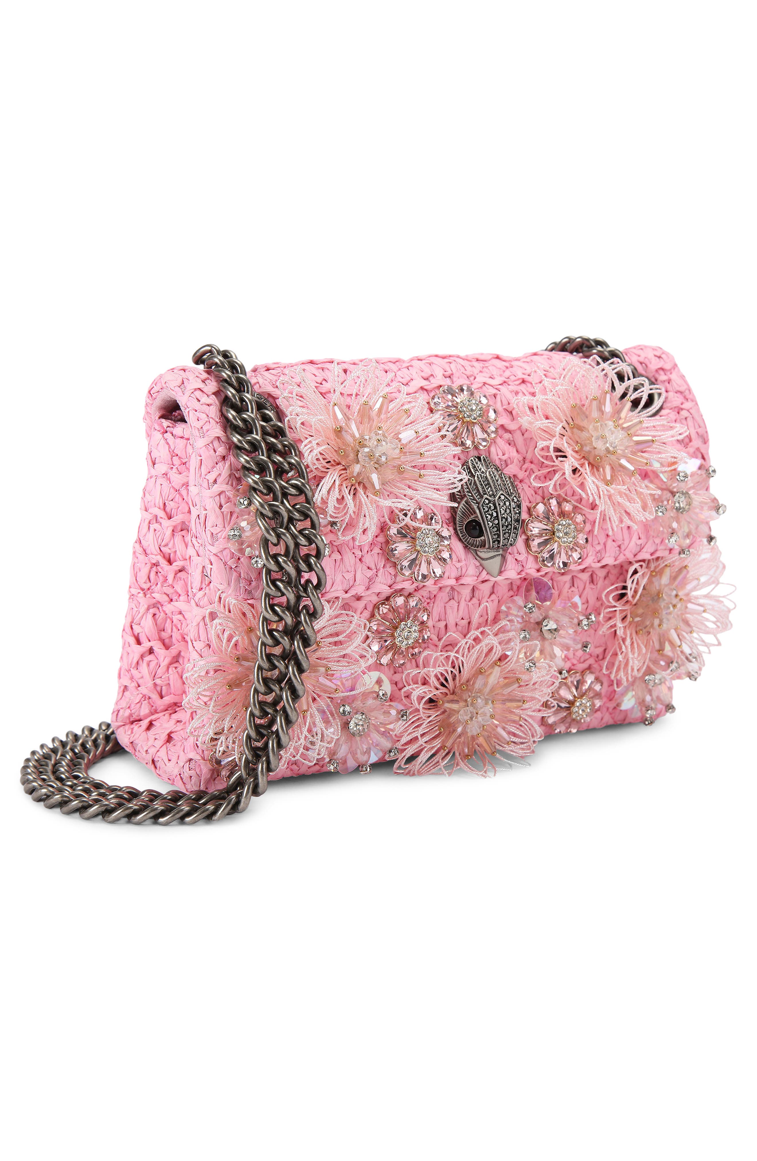 Kurt Geiger London Mini Kensington Raffia Convertible Shoulder Bag, Alternate, color, Pink