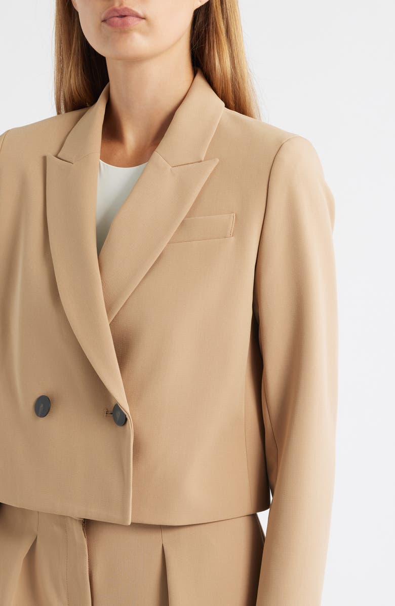 Anne Klein Double Breasted Crop Blazer, Alternate, color, Light Coffee