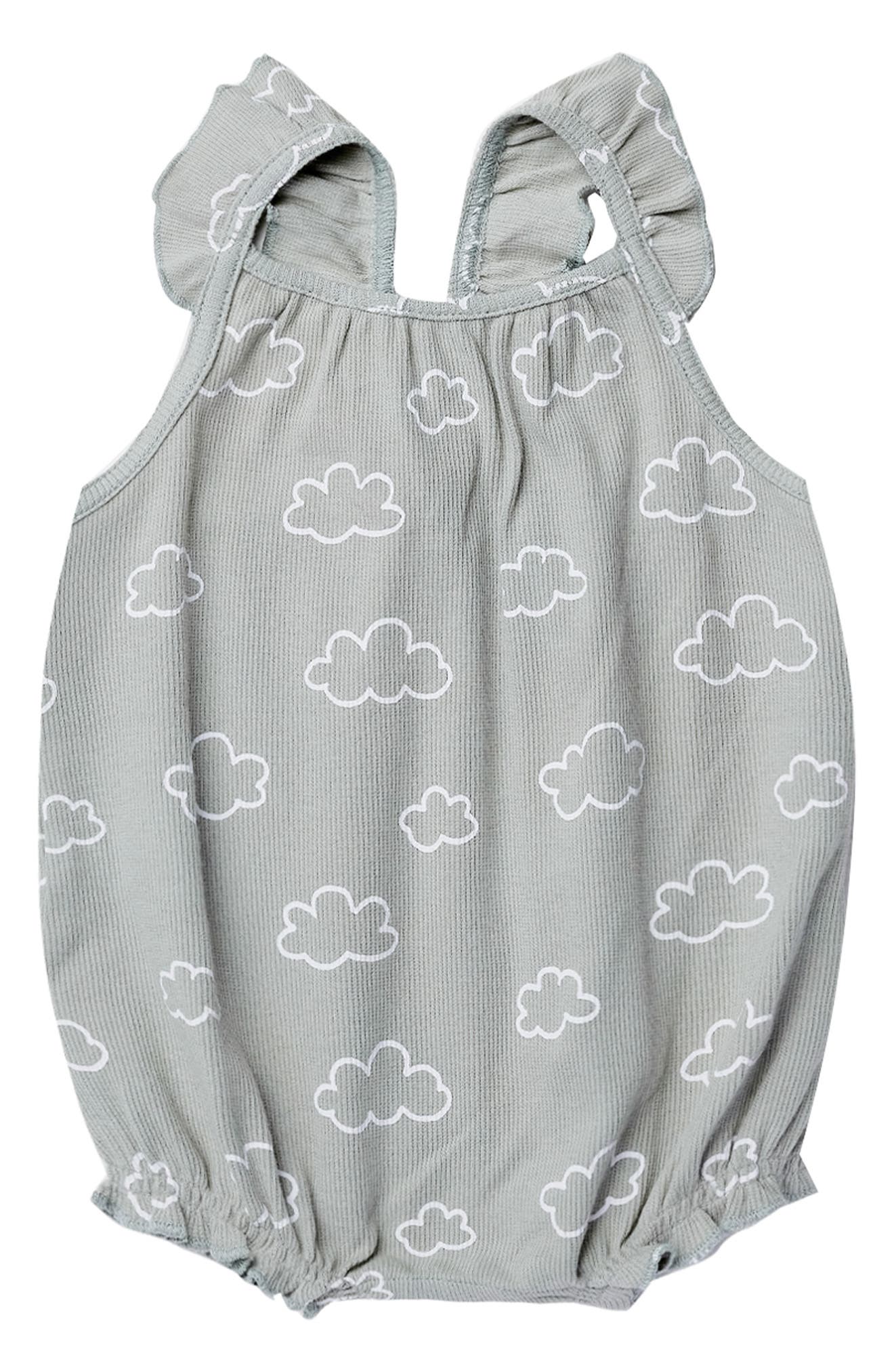 Rylee + Cru Cloud Print Ruffle Sleeve Ribbed Organic Cotton Romper ...