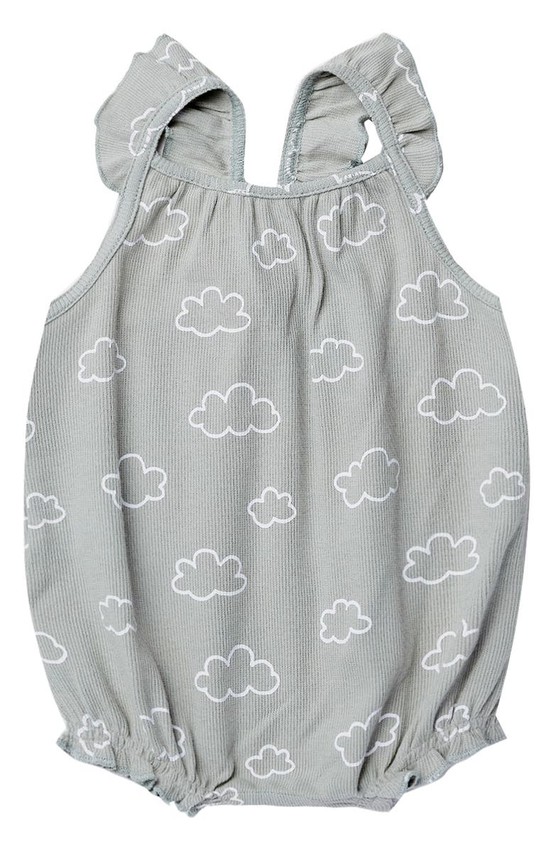 Rylee + Cru Cloud Print Ruffle Sleeve Ribbed Organic Cotton Romper, Main, color, 
