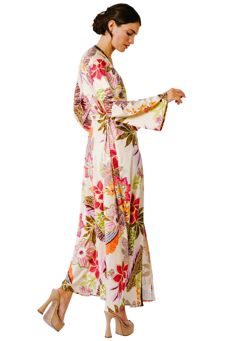 Floral Long Sleeve Maxi Wrap Dress, Alternate, color, CREAM MULTI