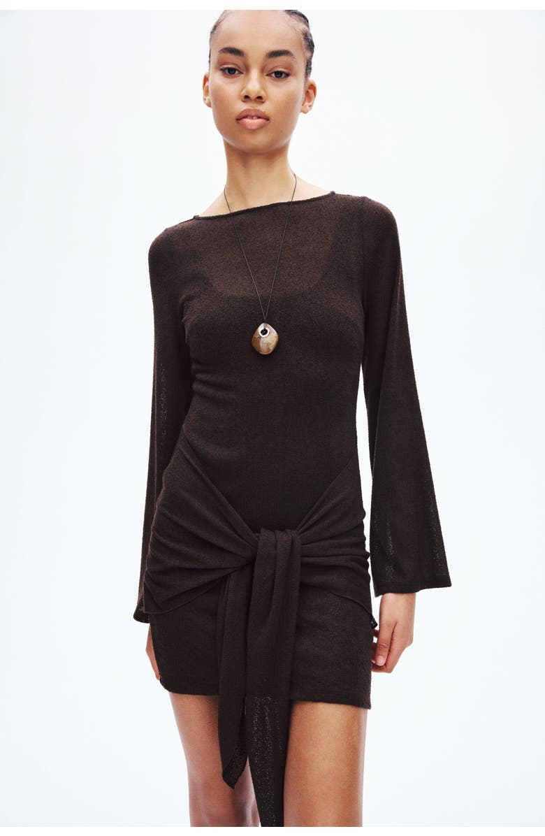 H&M Tie-detail Dress, Alternate, color, Dark Brown