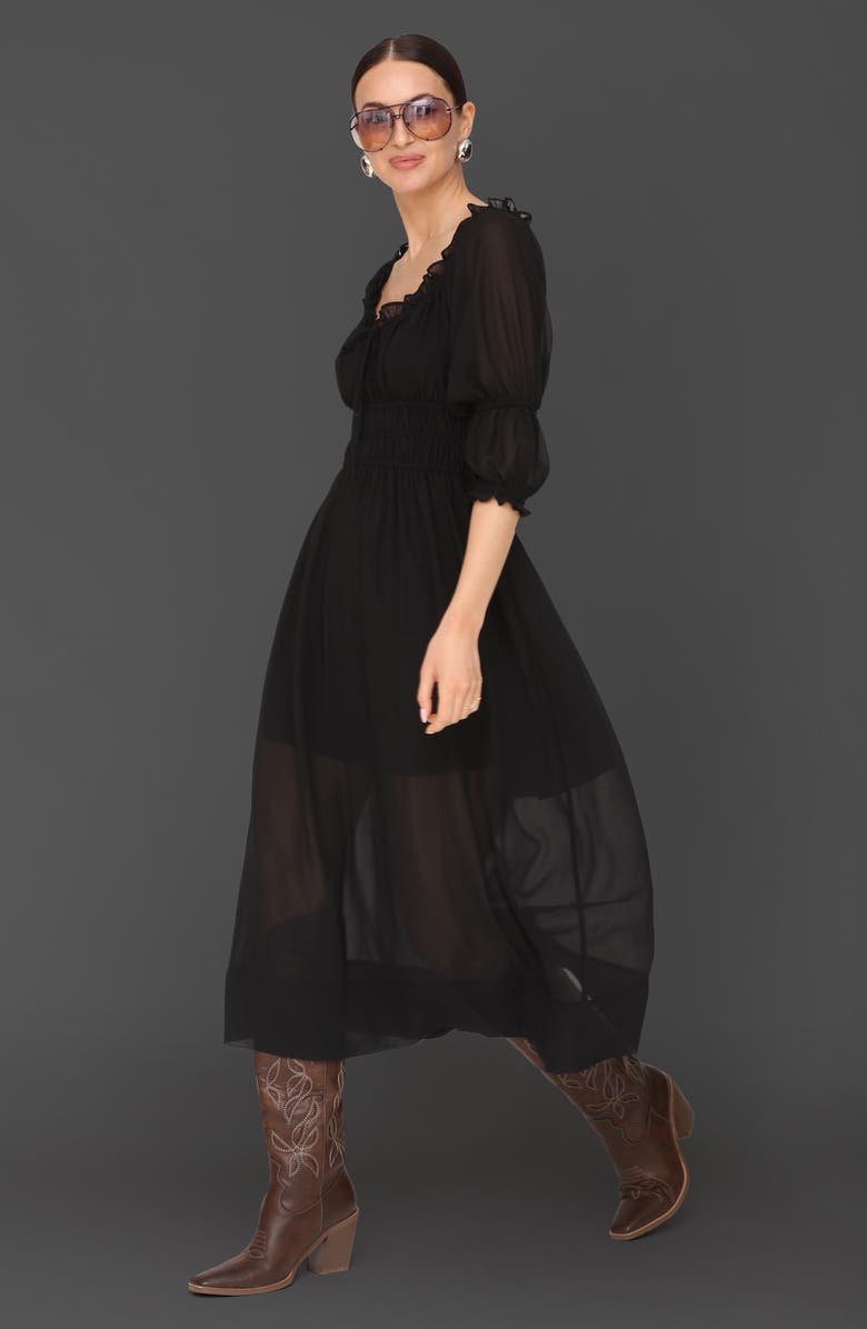 Avec Les Filles Ruffle Midi Dress, Alternate, color, Black