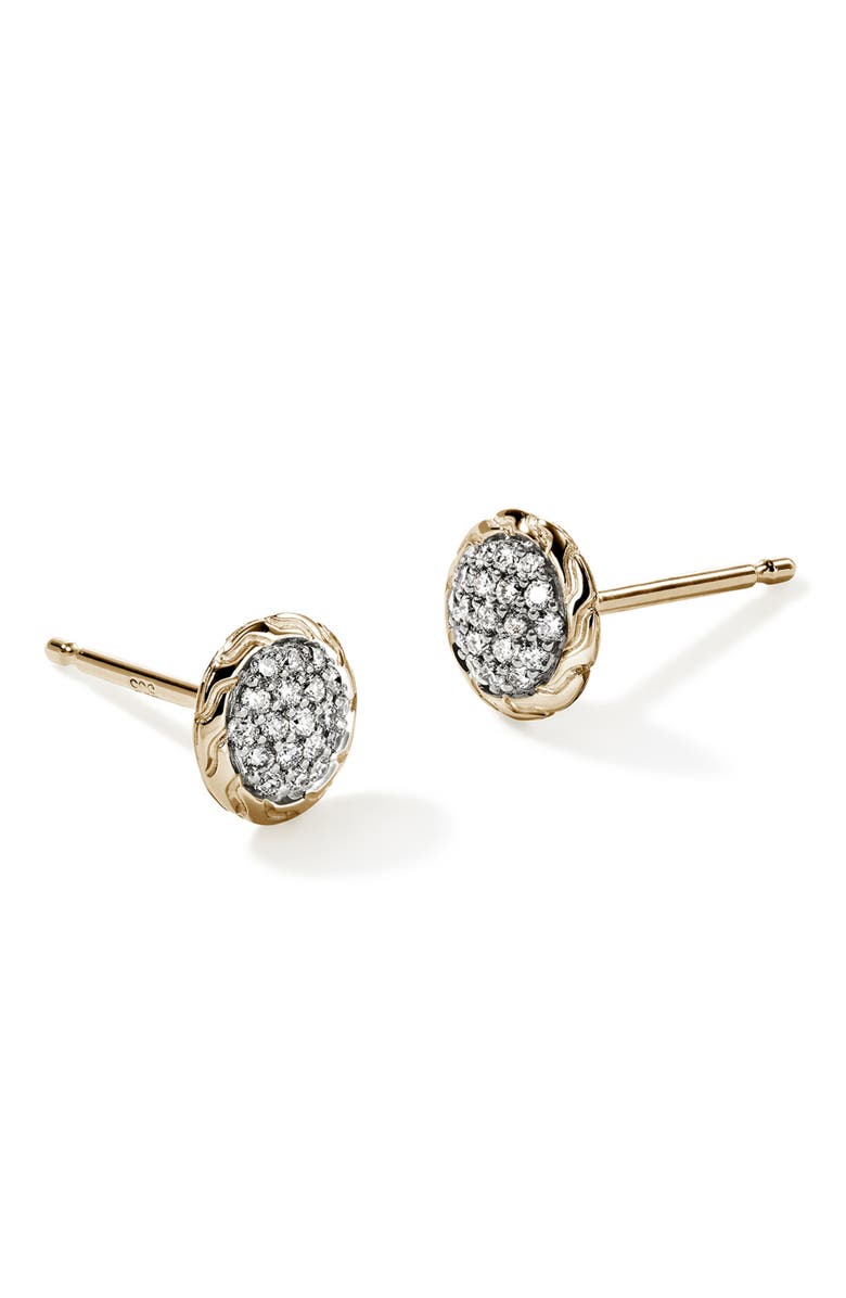 John Hardy JH Essentials Pavé Stud Earring, Gold, Diamonds, 7MM, Alternate, color, Silver/ 14K Gold