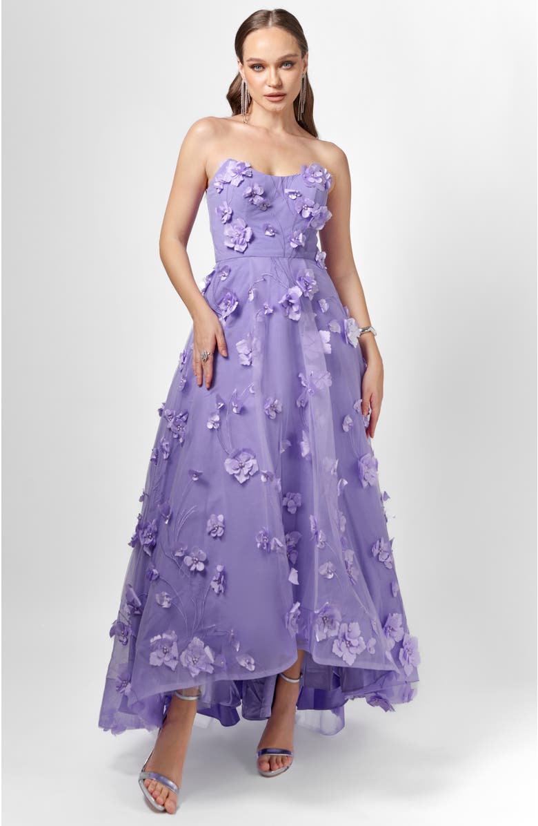 Bariano Ila Strapless Hi Lo Gown, Main, color, Lilac