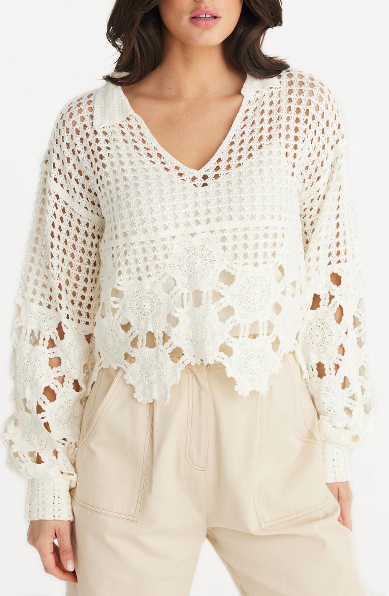 Talisman the Label Pixie Open Stitch Top, Main, color, Off White