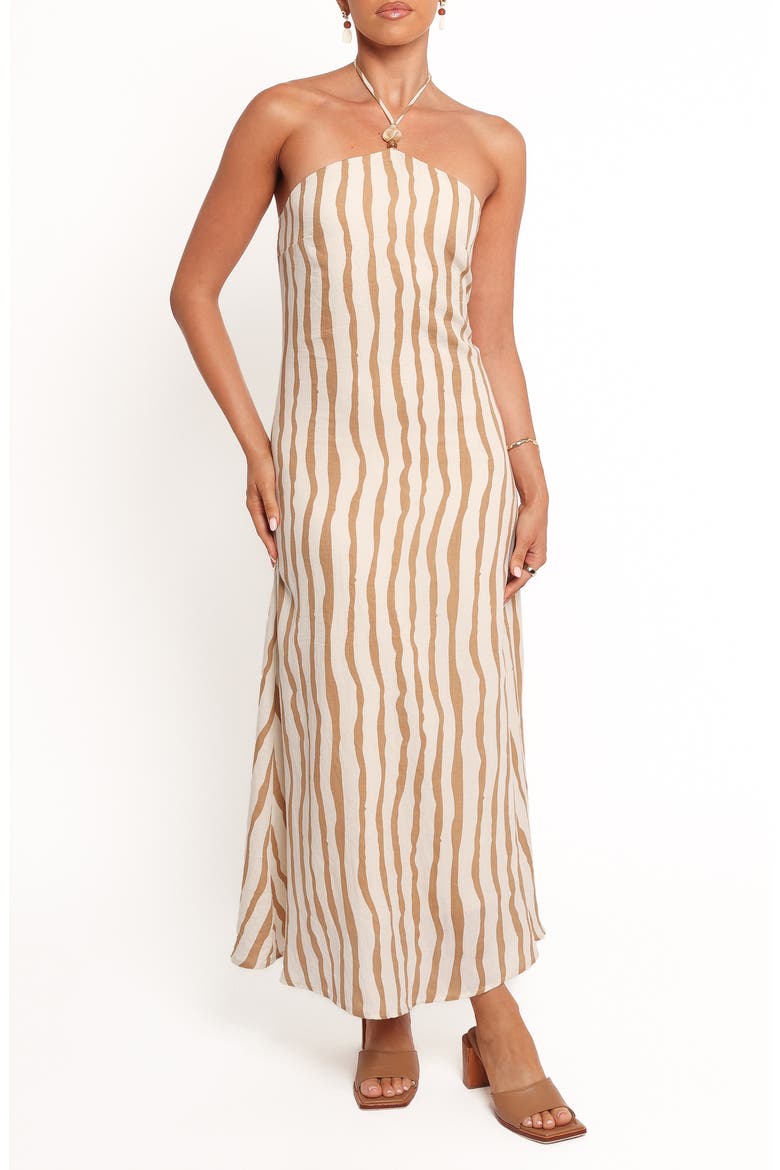 Kim Halter Maxi Dress, Main, color, TAN STRIPE