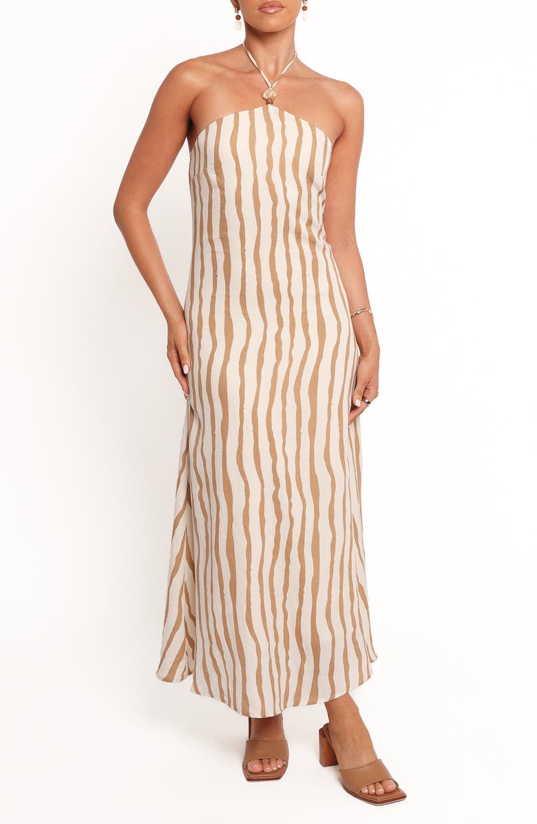 Petal & Pup Kim Halter Maxi Dress, Main, color, Tan Stripe