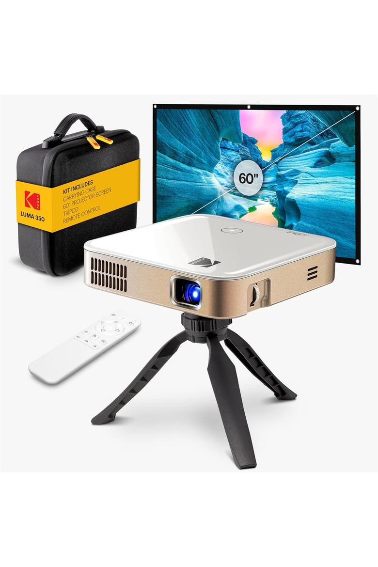 Luma 350 Smart Projector, Portable Pico Projector with 60" Screen, Case, Tripod & Remote, Main, color, White