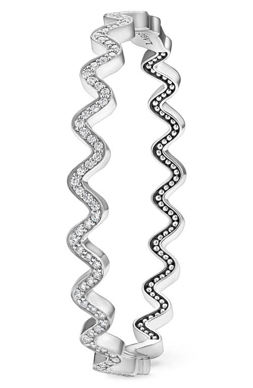 Lagos Sterling Silver Caviar Spark Diamond Wavy Bangle Bracelet In Silver