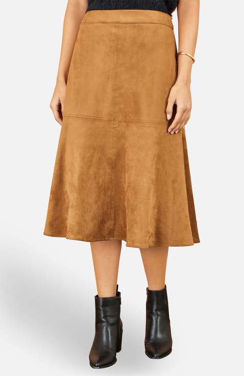 Faux Suede Midi Skirt