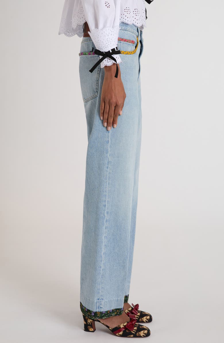 Valentino Garavani Contrast Border Straight Leg Jeans, Alternate, color, Denim