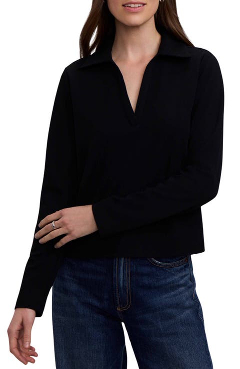 Talia Crepe Knit Long Sleeve Polo