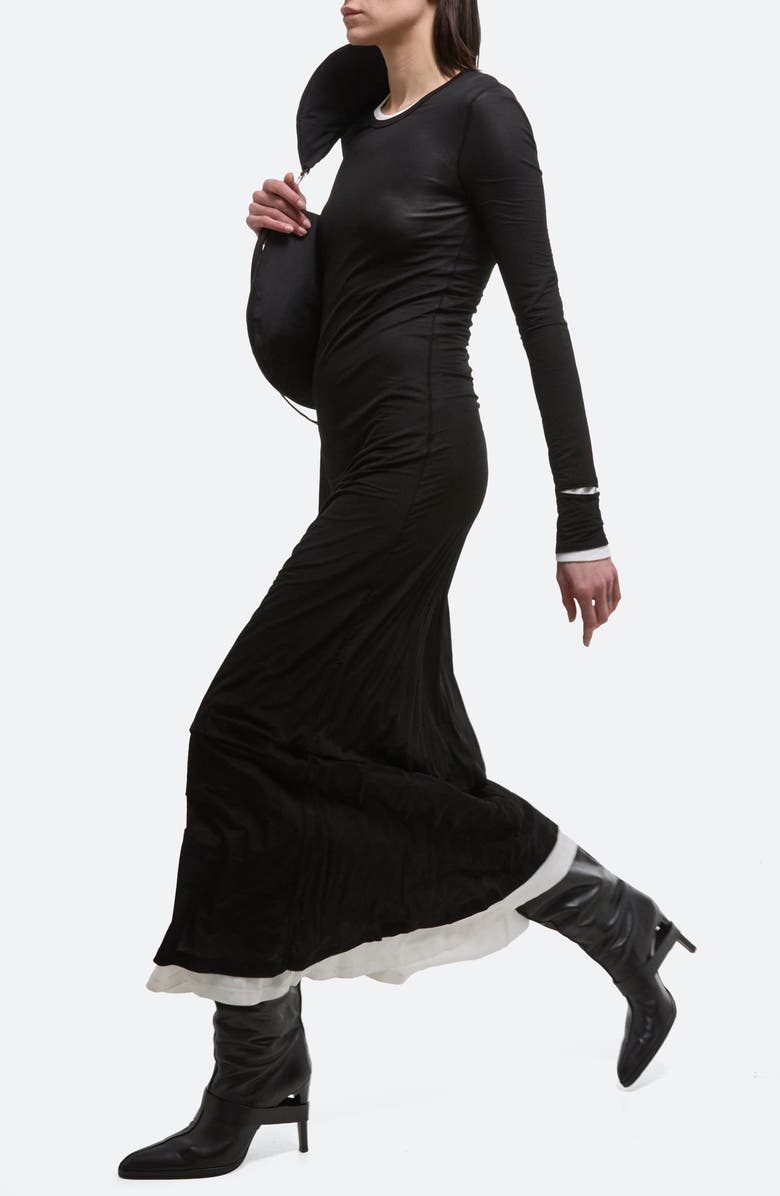 Helmut Lang Double Layer Long Sleeve Maxi Dress, Alternate, color, Black