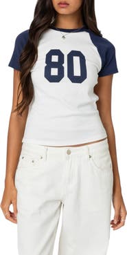 EDIKTED '80s Colorblock Cotton Graphic T-Shirt