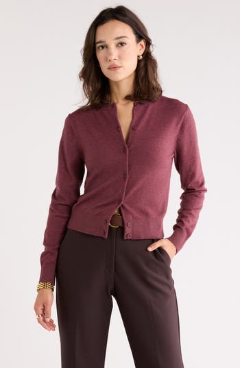 Nordstrom Rack Crewneck Cardigan In Burgundy