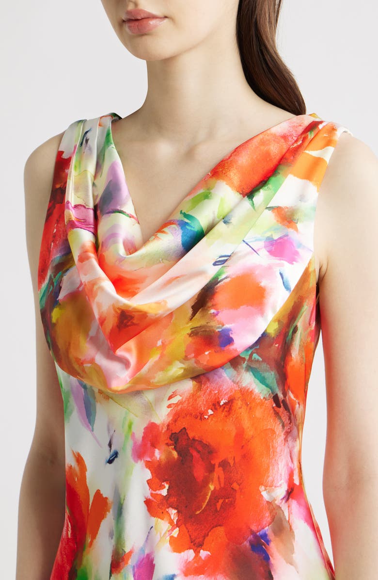 Eliza J Drape Neck Sleeveless Gown, Alternate, color, Orange Multi