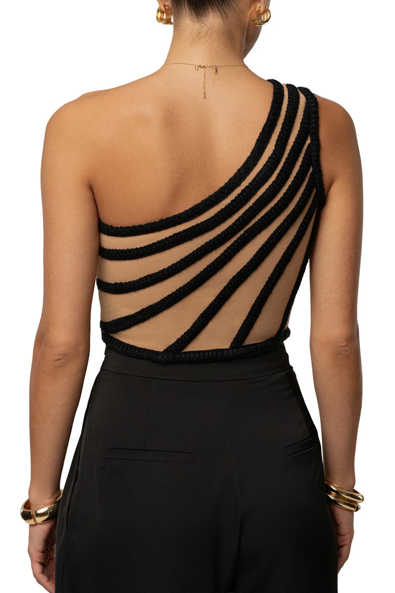 Braided One-Shoulder Crop Top, Alternate, color, BLACK