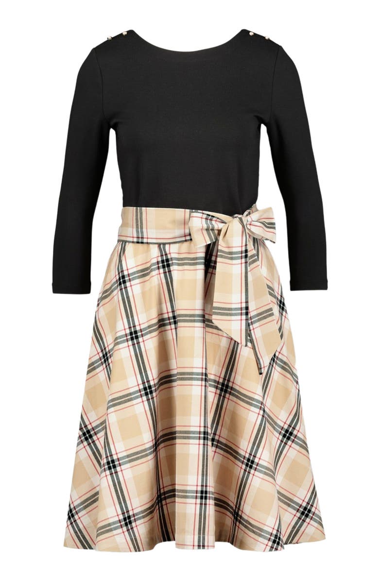 Hope & Henry Women's French Skater Dress, Alternate, color, Black With Classic Tan Plaid