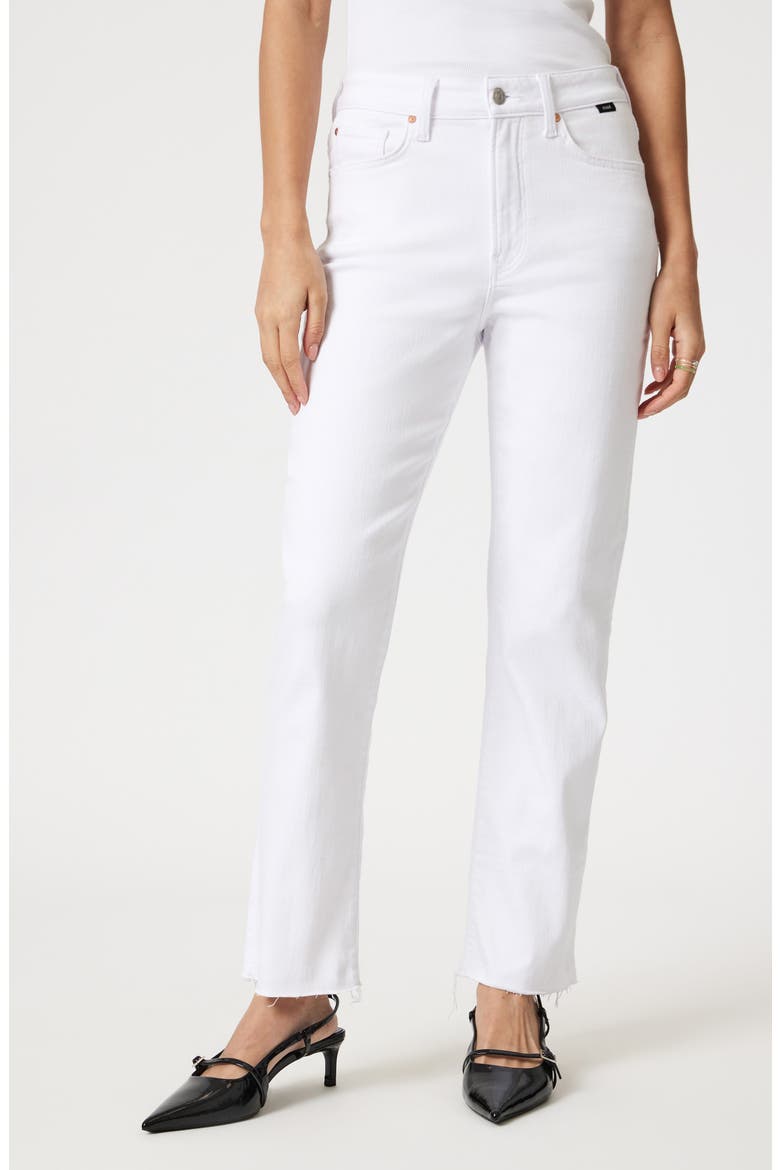 New York Raw Hem High Waist Straight Leg Jeans, Main, color, WHITE FLEX BLUE
