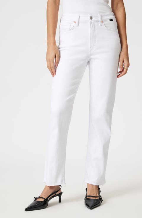 New York Raw Hem High Waist Straight Leg Jeans (White Flex Blue)