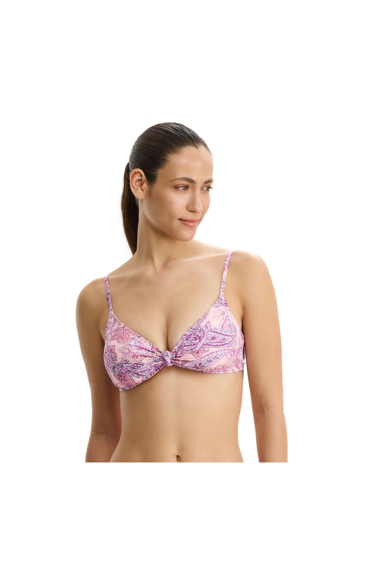 Boho Bloom V-Neck Knot Bikini Top, Main, color, Pink-Multi