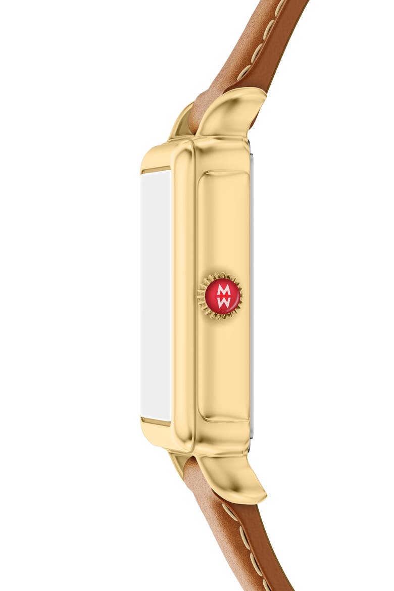 Deco Park Mother-of-Pearl Leather Strap Watch, 23mm x 29mm, Alternate, color, BROWN / GOLD
