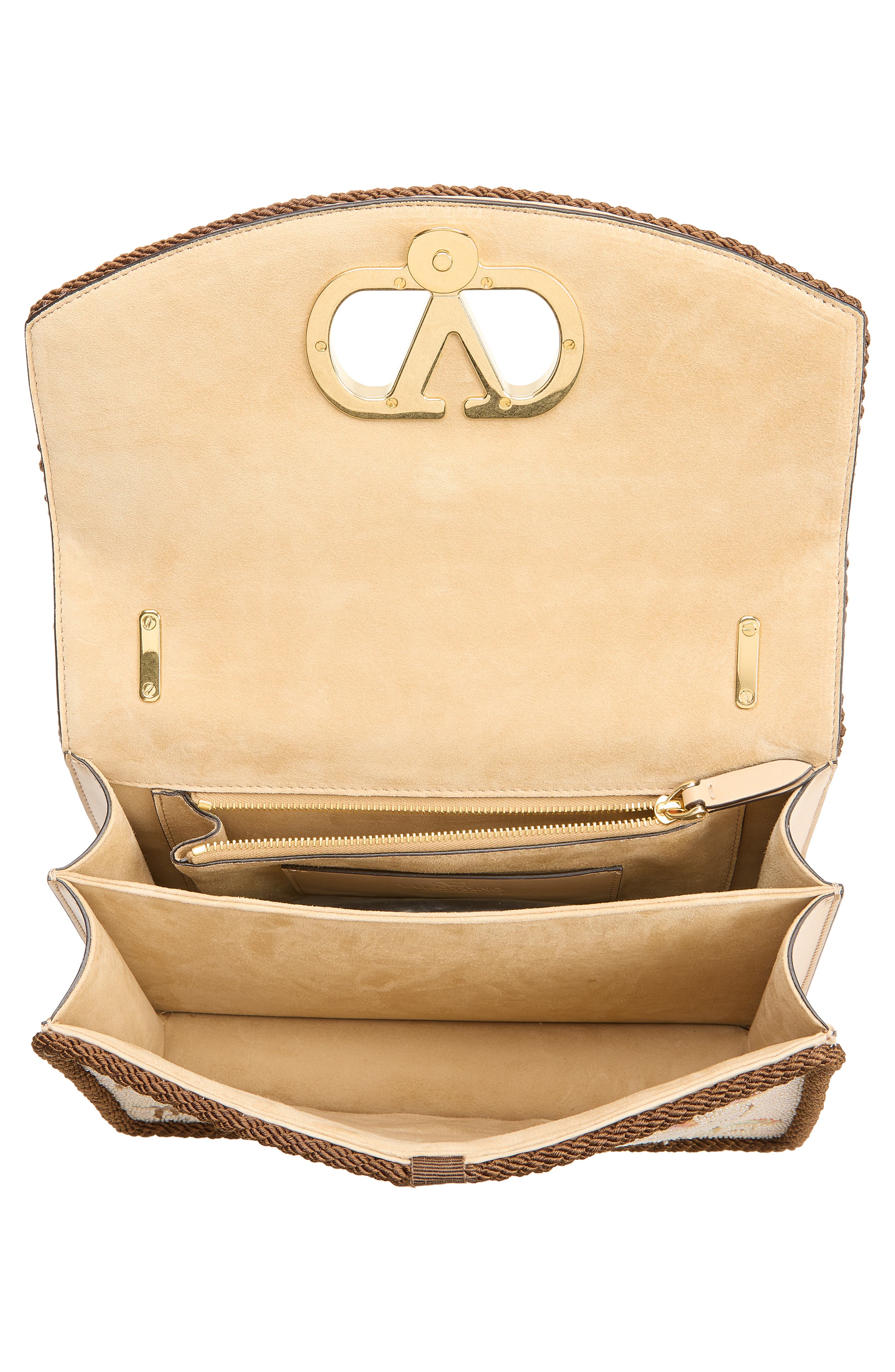 VLogo Embroidered Silk Shoulder Bag, Alternate, color, BEIGE MULTI