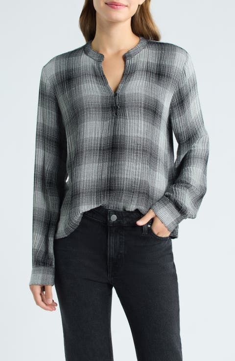 Plaid Split Neck Top