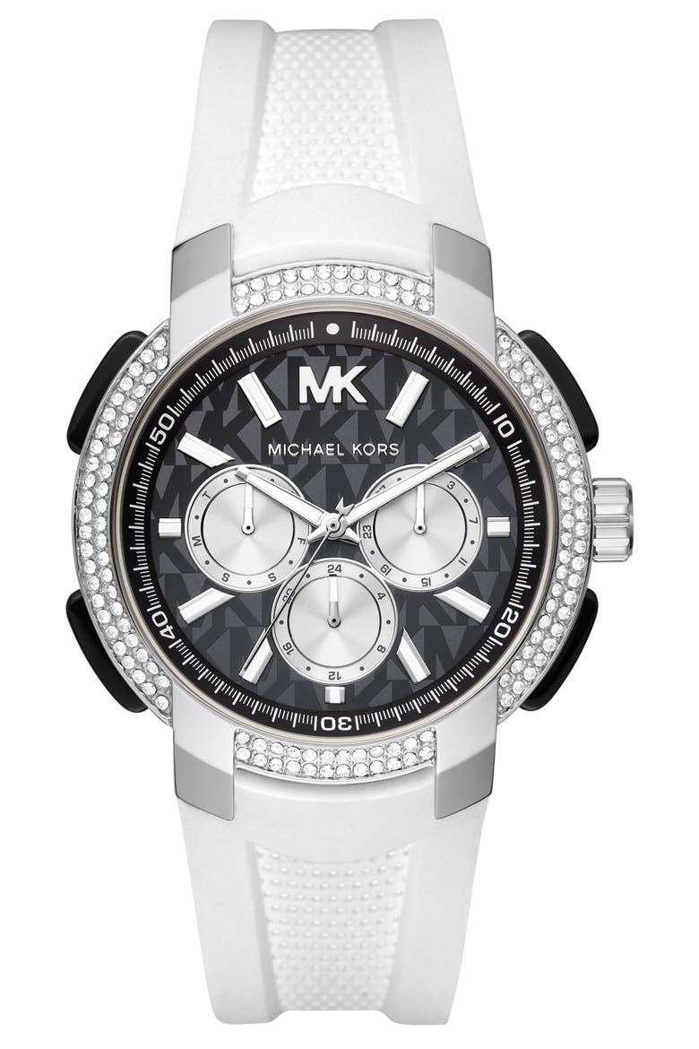 MICHAEL Michael Kors Sidney Multifunction Faux Leather Strap Watch, 42mm, Main, color, WHITE