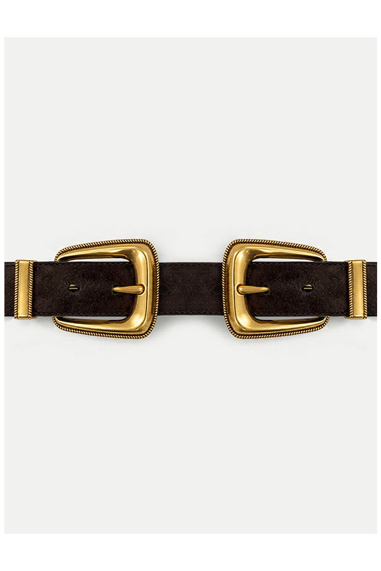 Arch Suede Double Buckle Belt, Alternate, color, ESPRESSO