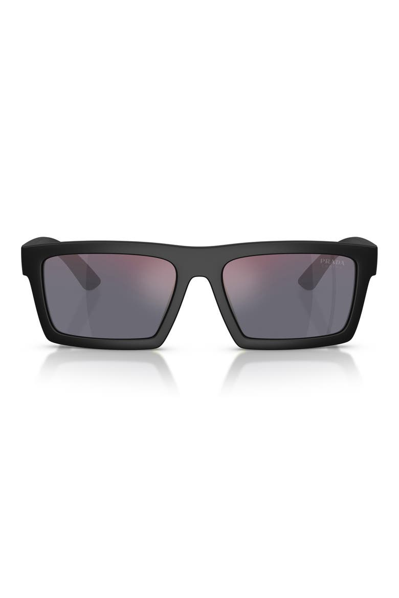 55mm Rectangular Sunglasses, Main, color, MATTE BLACK/ GREY MIRROR RED