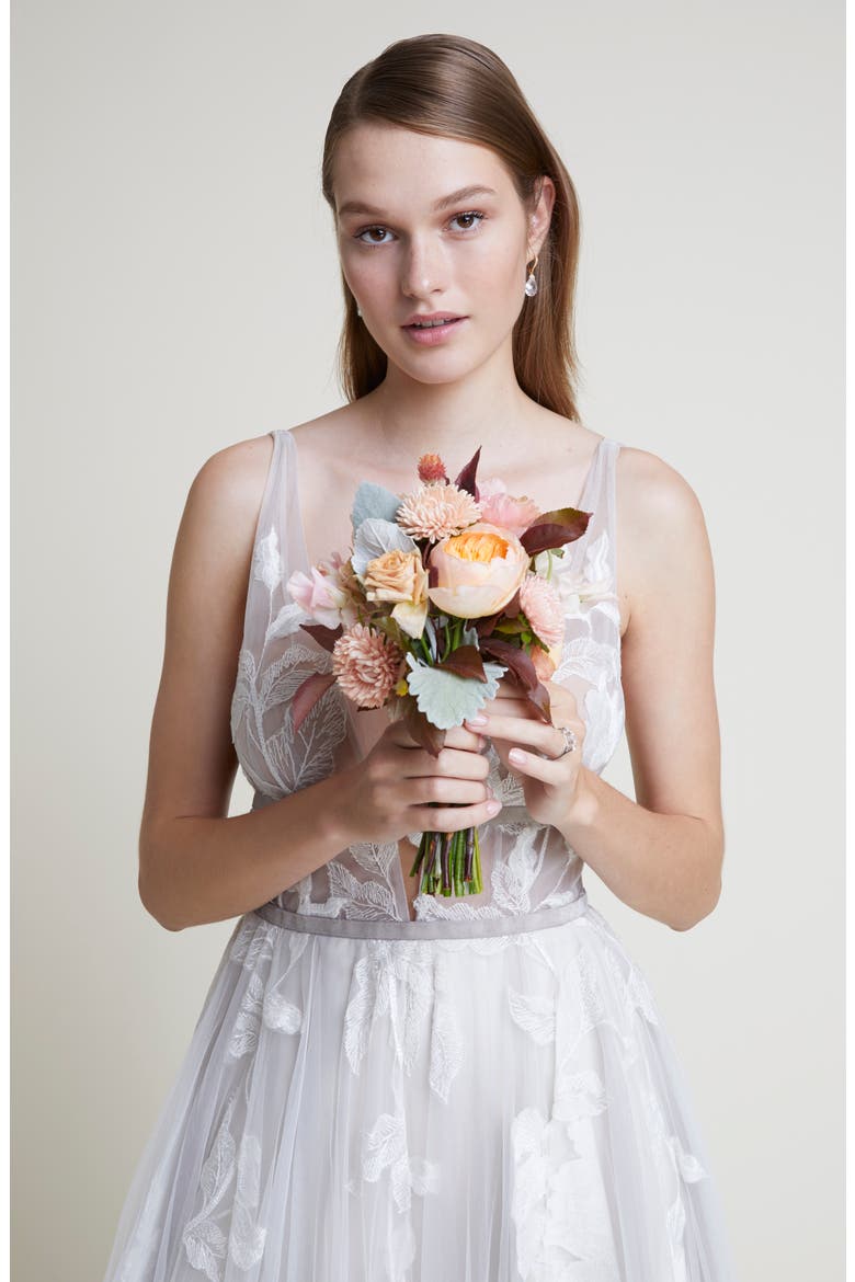Galatea Embroidered V-Neck Tulle Wedding Dress, Alternate, color, IVORY