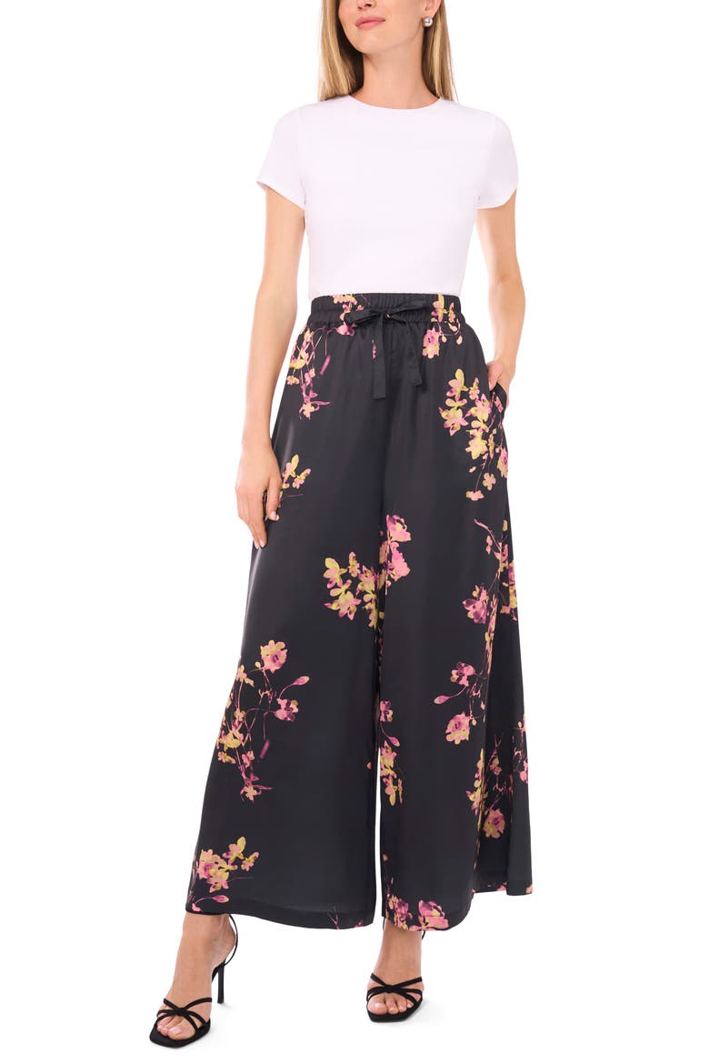 Print Drawstring Wide Leg Pants, Alternate, color, RICH BLACK
