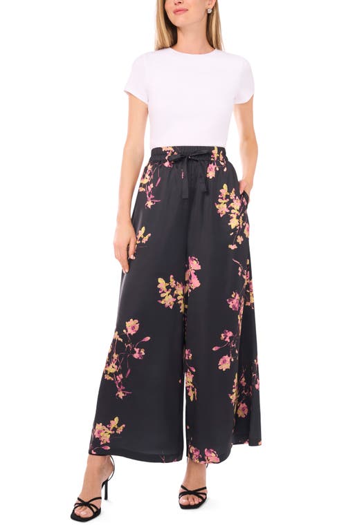 Vince Camuto Print Drawstring Wide Leg Pants In Black