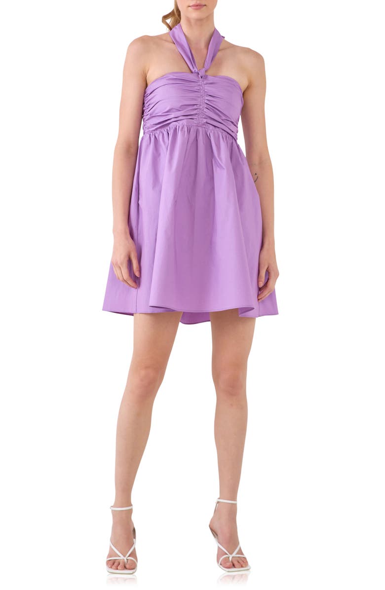 Endless Rose Ruched Halter Cotton Babydoll Minidress, Main, color,