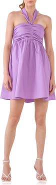 Endless Rose Ruched Halter Cotton Babydoll Minidress