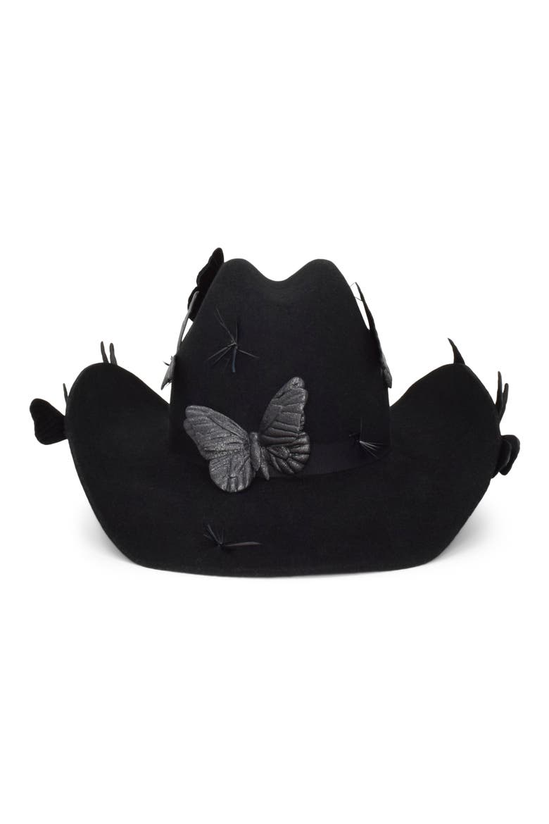 Britney Butterfly Western Felt Hat, Alternate, color, BLACK