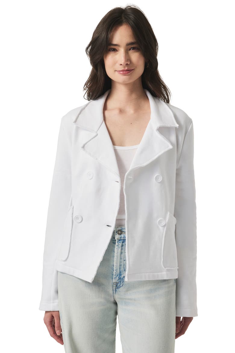 Double Breasted Cotton French Terry Blazer, Alternate, color, WHITE