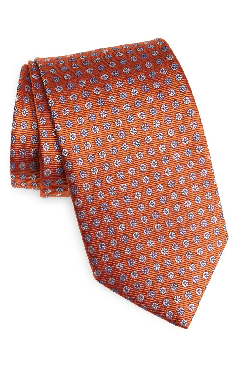 David Donahue Geometric Silk Tie, Main, color, Pumpkin