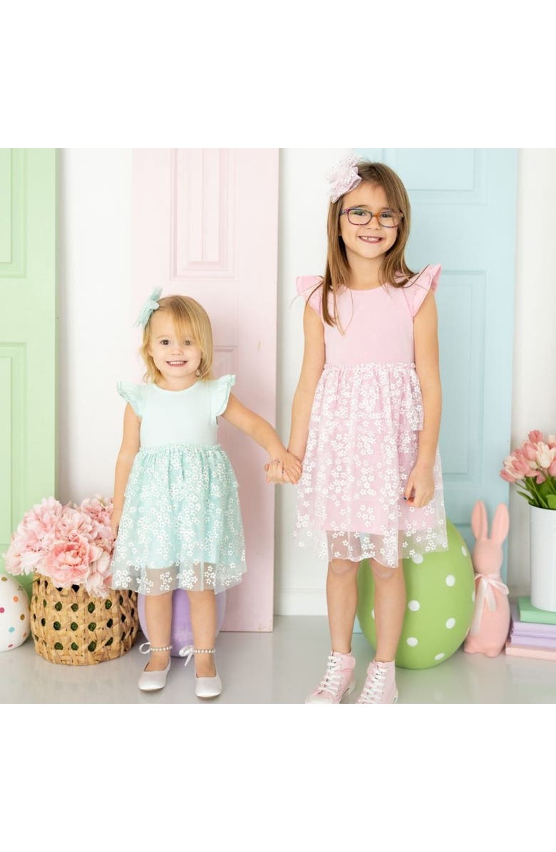 Sweet Wink Aqua Ditsy Daisy Easter Tiered Short Sleeve Tutu Dress, Alternate, color, 