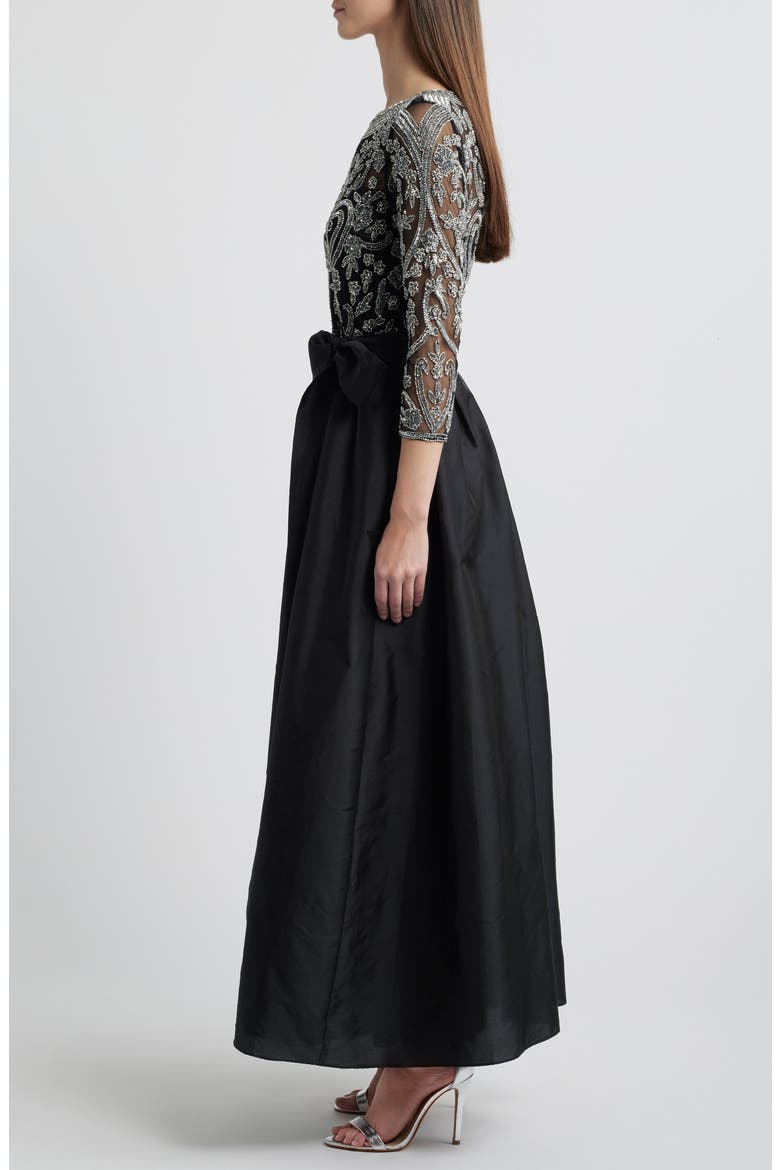 Embellished Illusion Neck Gown, Alternate, color, BLACK/ SILVER 013