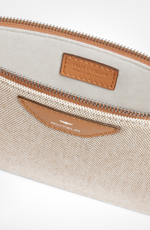 Aviteur Canvas Leather Trim Travel Pouch In Brown