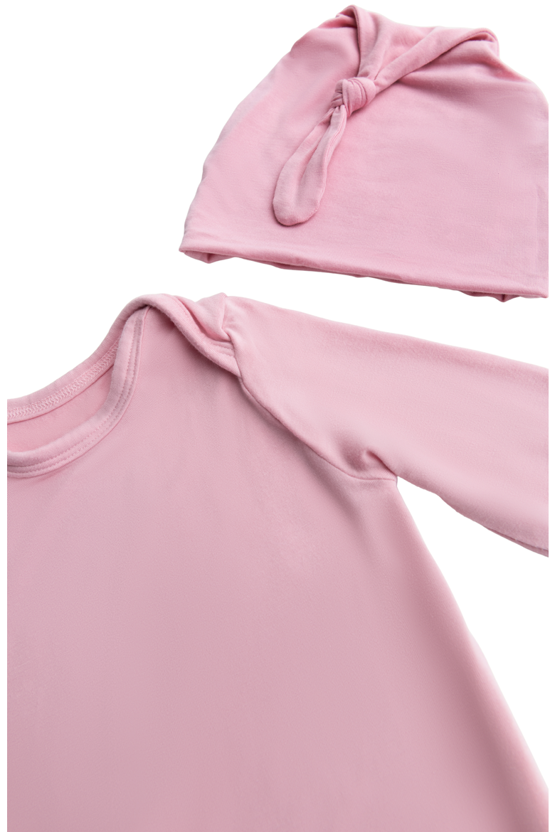 Knotted Baby Gown and Hat, Alternate, color, Light Mauve