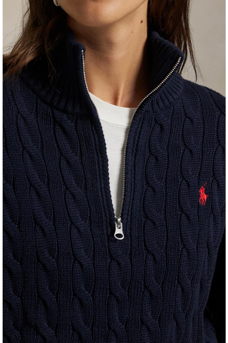 Cable Knit Cotton Polo Sweater, Alternate, color, BLUE