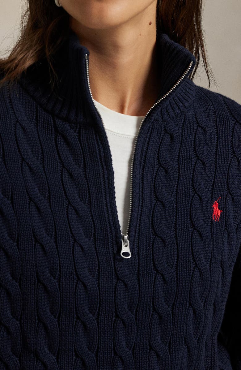 Polo Ralph Lauren Cable Knit Cotton Polo Sweater, Alternate, color, Blue