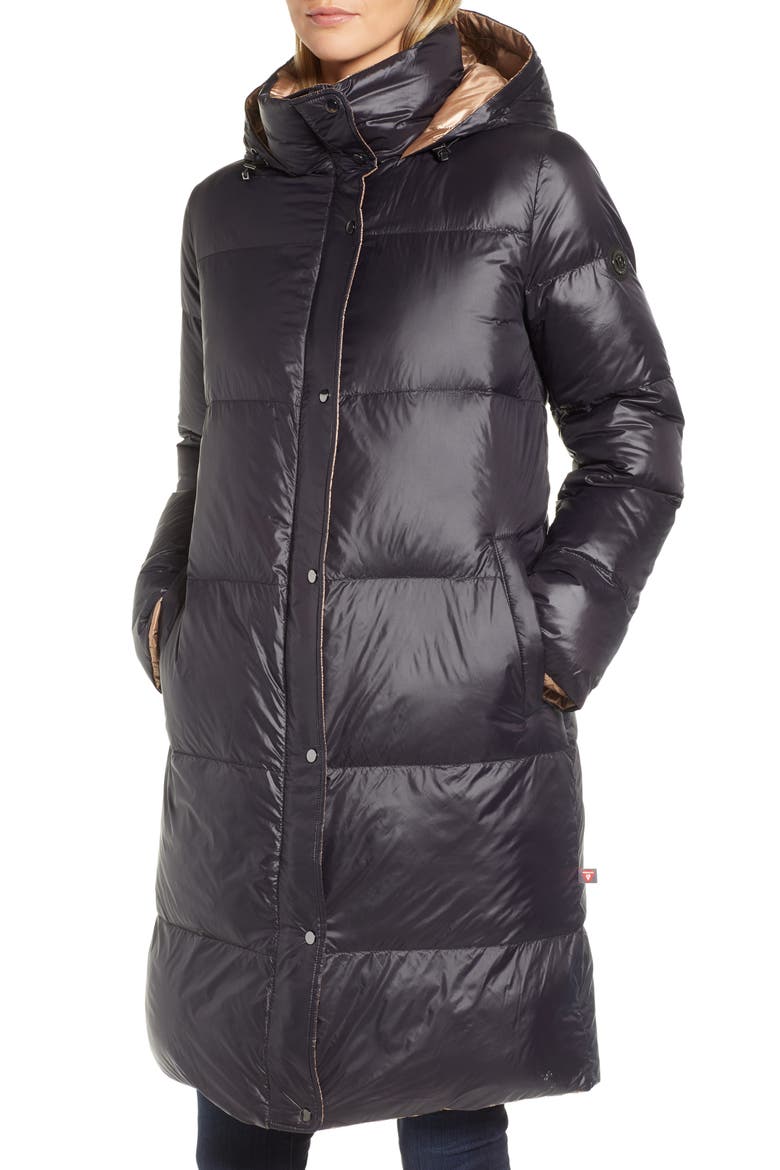 Reversible Puffer Jacket, Alternate, color, BLACK TO PEACH GLOW