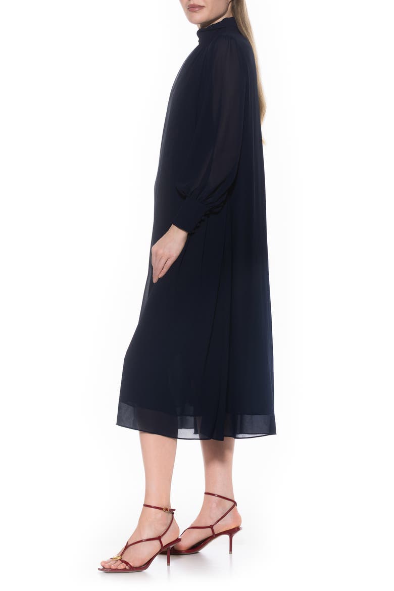 Kehlani Long Sleeve Chiffon Midi Dress, Alternate, color, BLACK