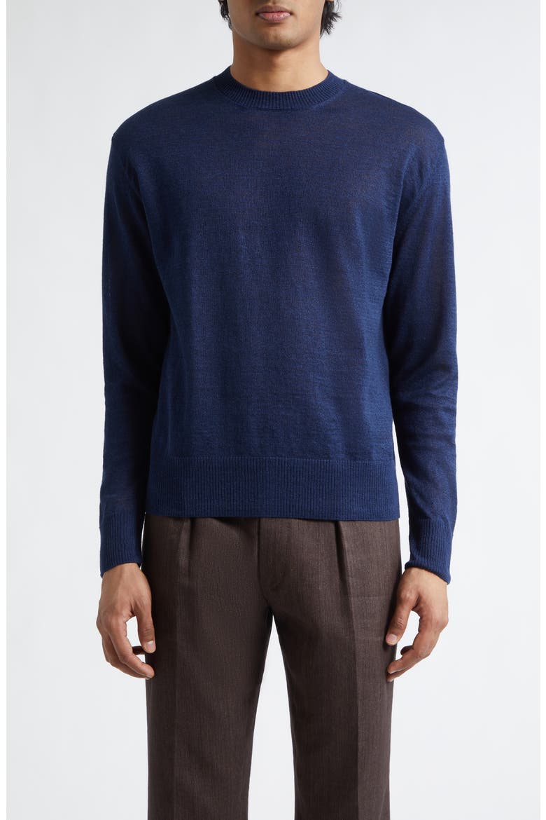 Flax & Cotton Crewneck Sweater, Main, color, NAVY
